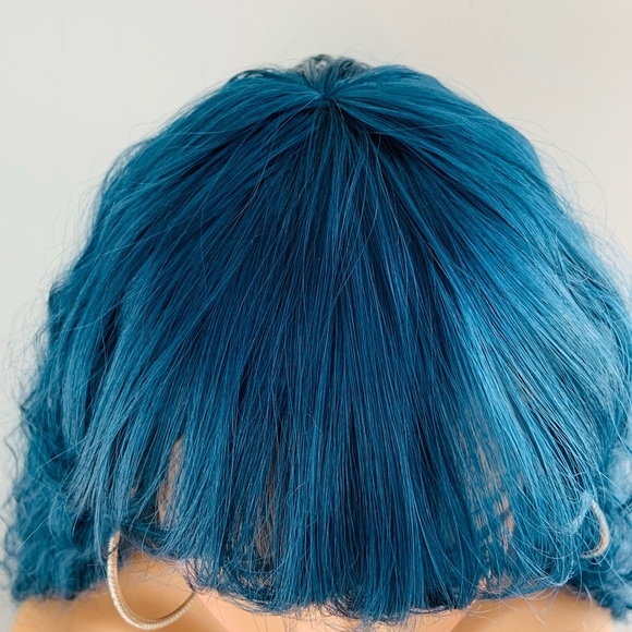 Long 36” Indigo Blue Premium Synthetic Wig with Bangs - Picture 3 of 13